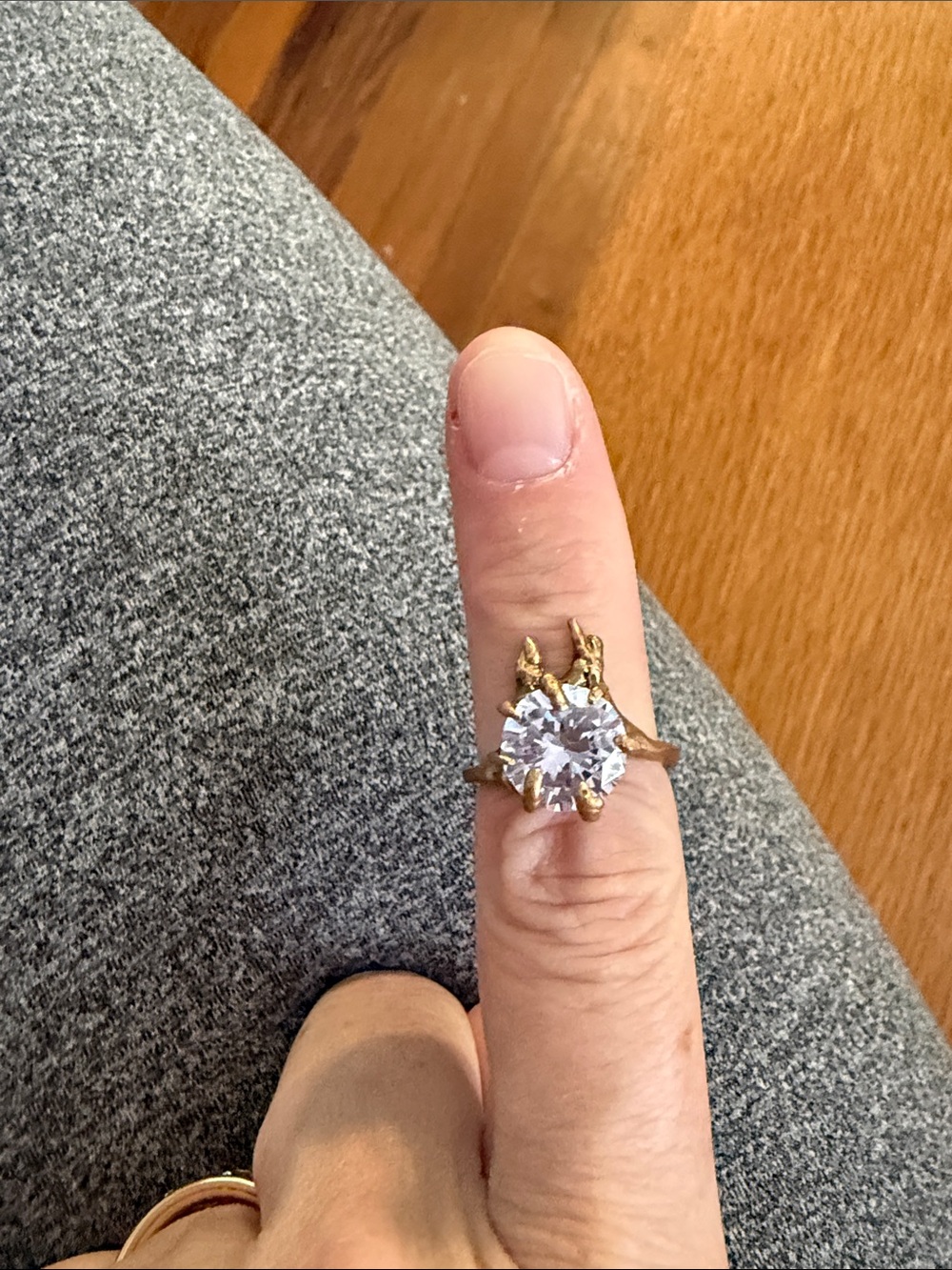 Classic Gold-Tone Ring with Clear Round-Cut Stone - Women's Jewelry